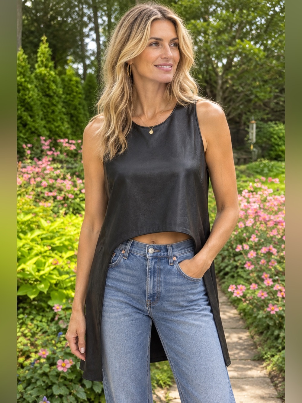 Jonathan Simkhai Sleeveless Leather Crop Top High Low